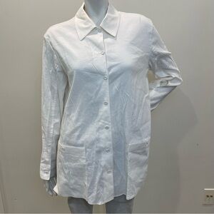 THEORY White Button Down Tunic Length Shirt